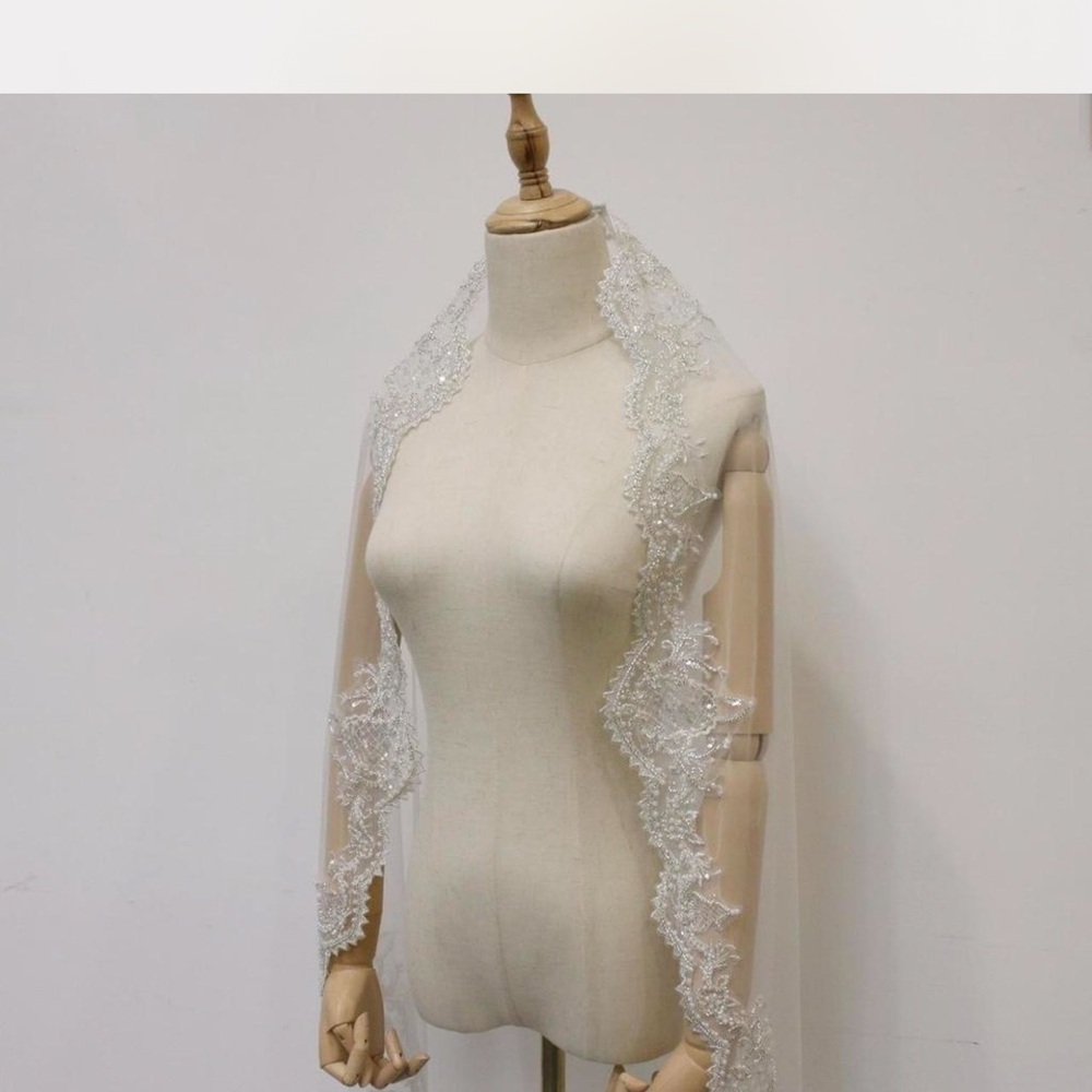 Lace-Edged Bridal Veil - White